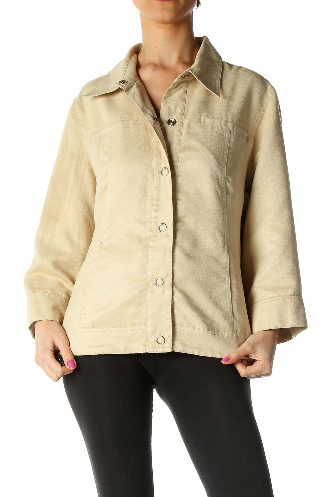 Beige Solid Casual Shirt Front