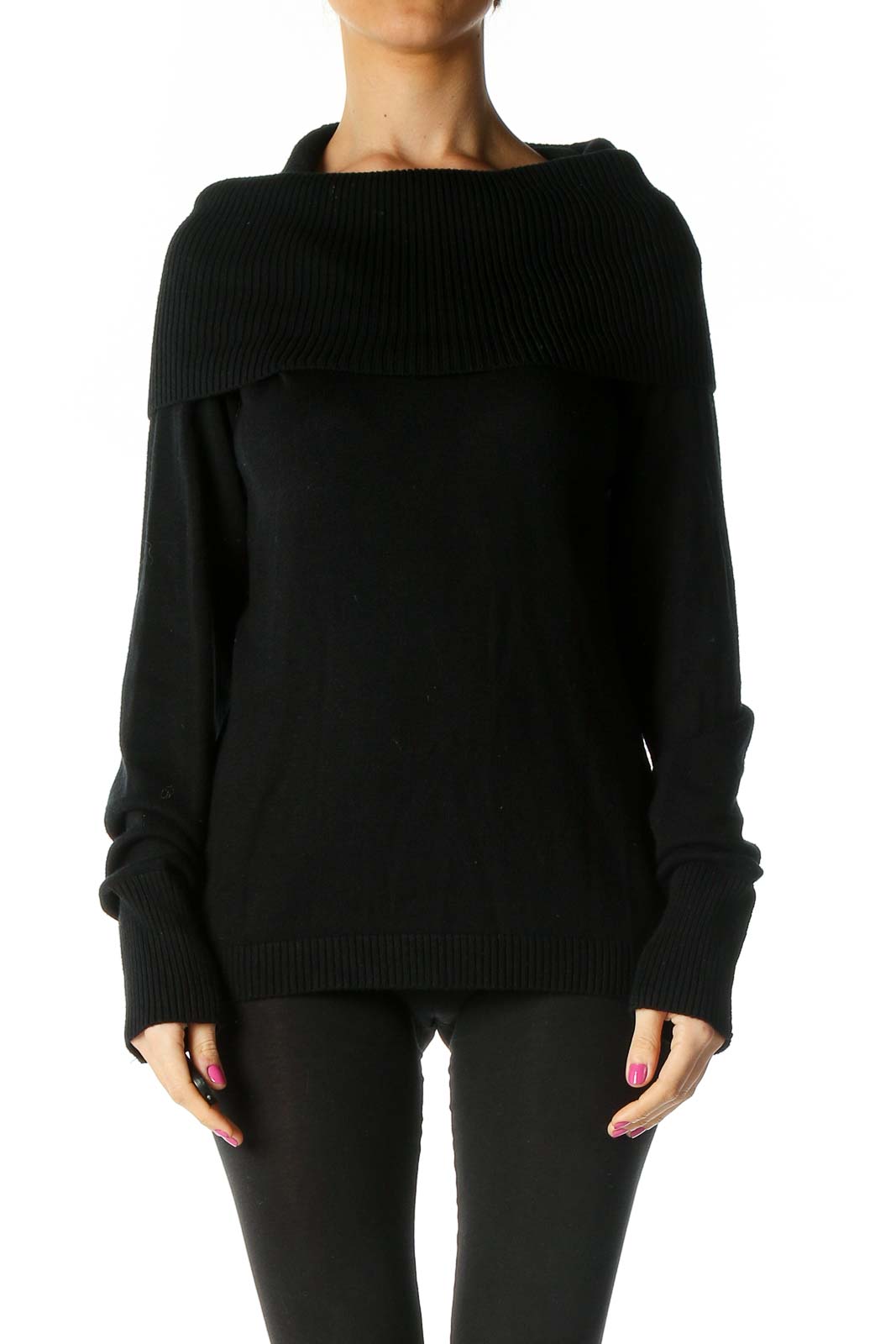 Black Solid Retro Sweater Front