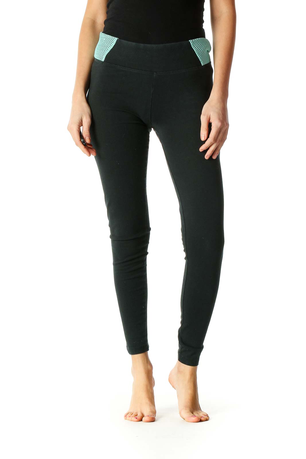 Black Solid Casual Trousers Front