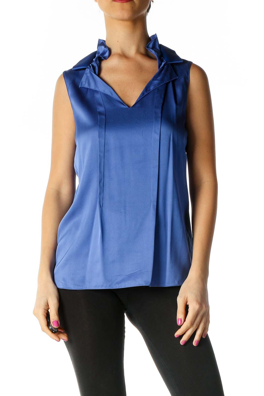Blue Solid Casual Blouse Front