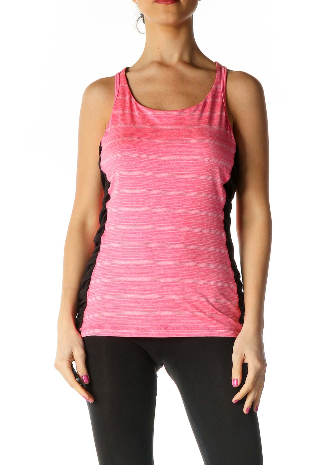 Pink Solid Casual Tank Top Front