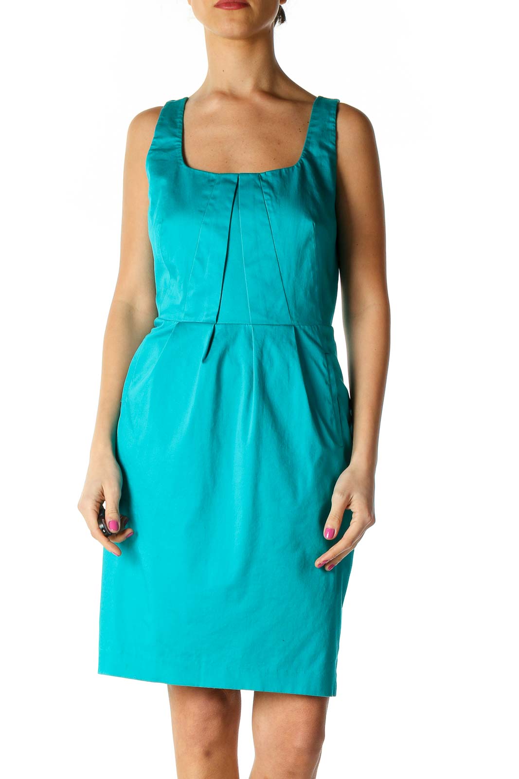 Blue Solid Casual A-Line Dress Front