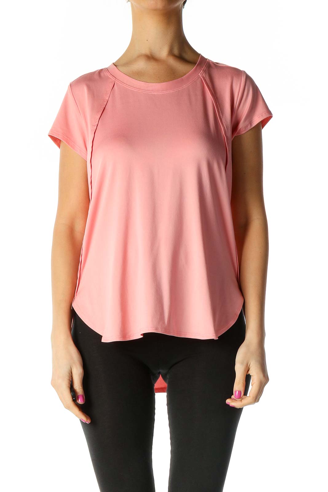 Pink Solid Activewear Top Front