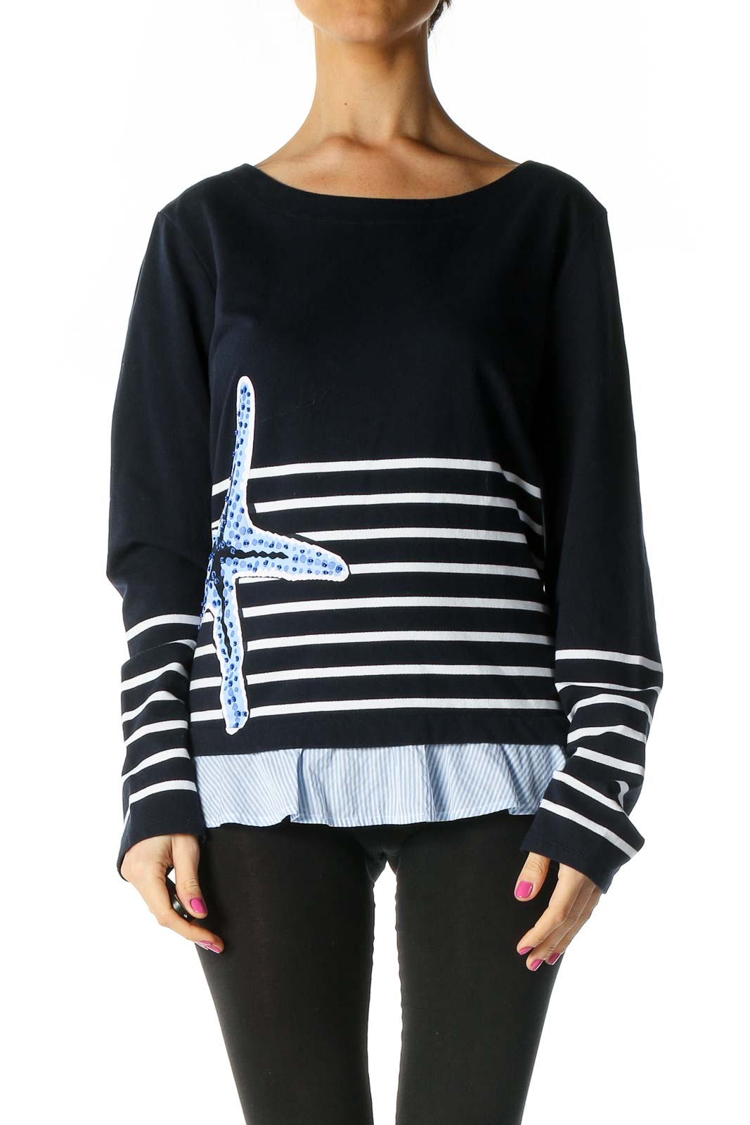 Black Striped Casual Sweater Front