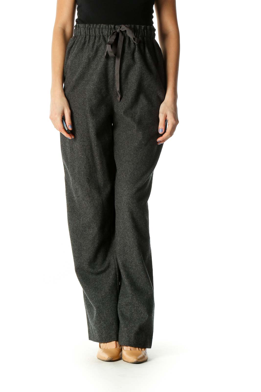 Gray Solid Sweatpants Front