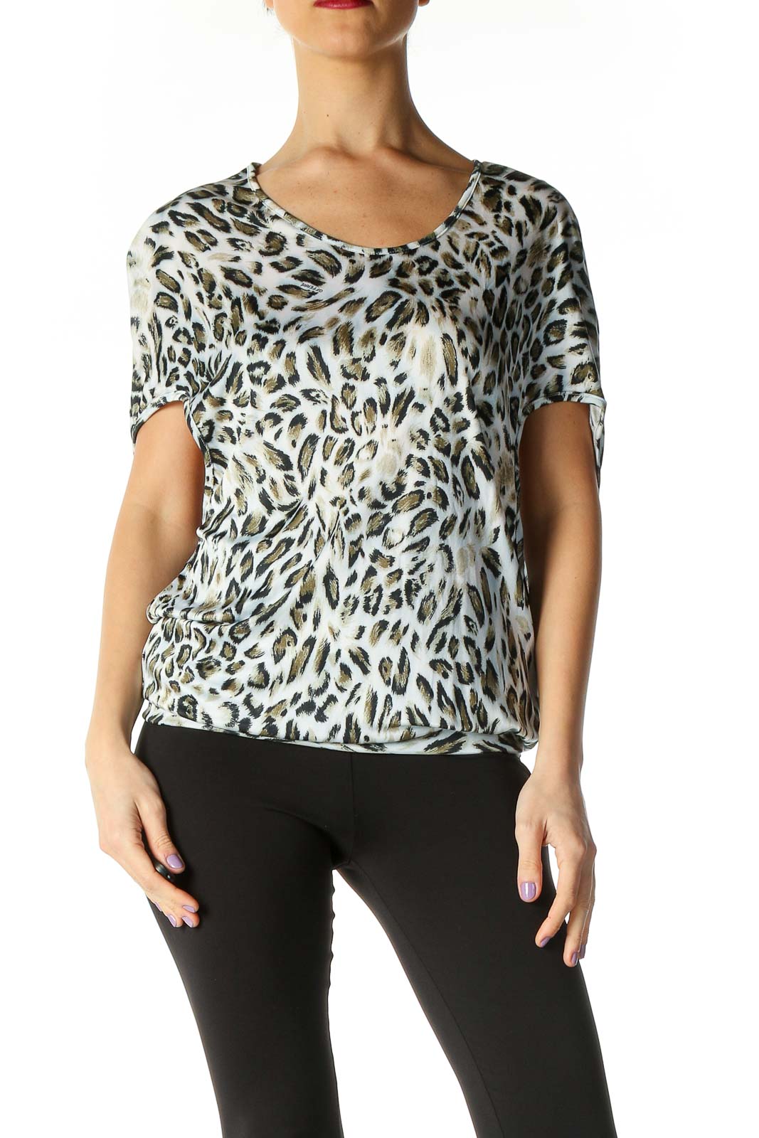 Beige Animal Print Casual Blouse Front