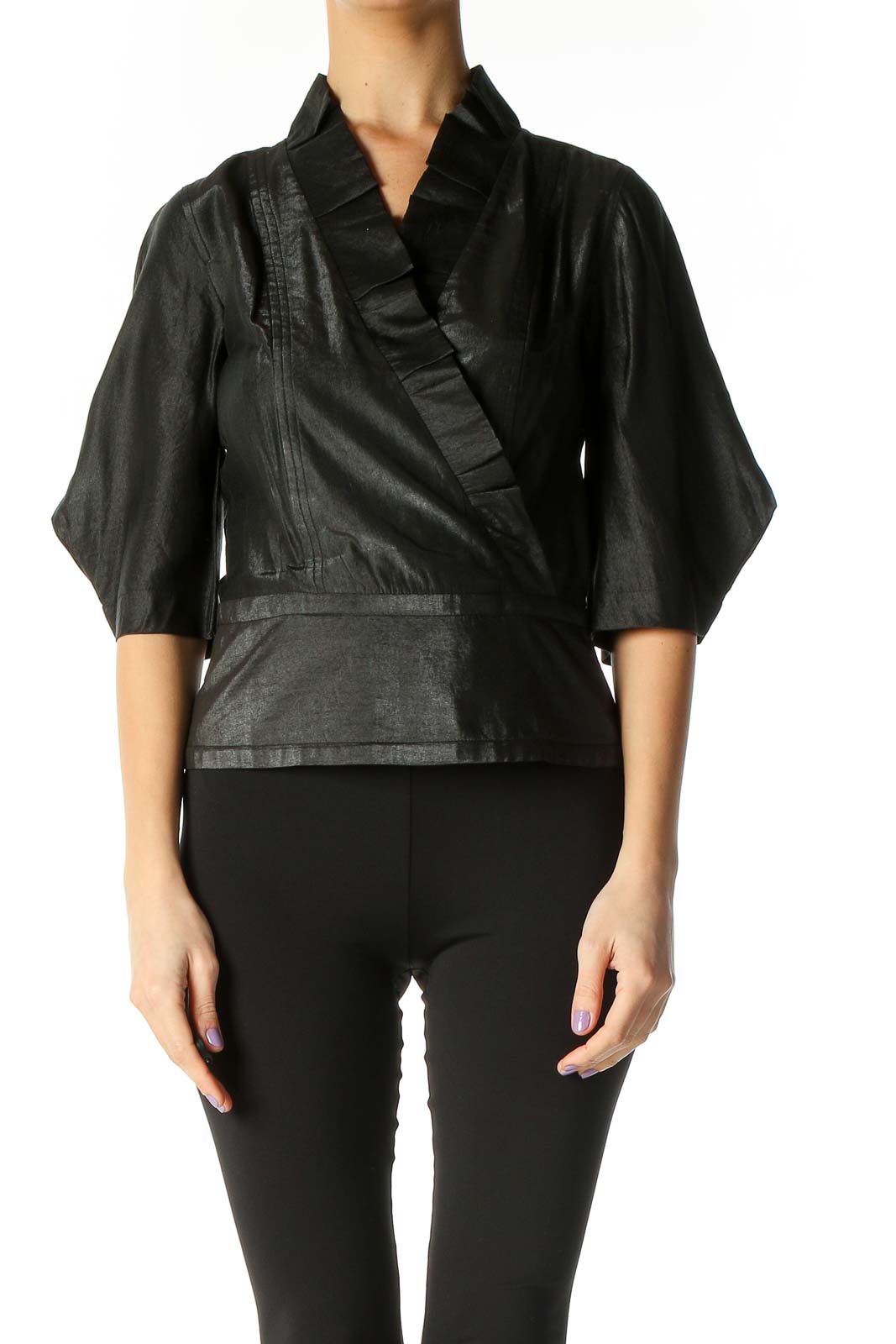 Black Solid Casual Shirt Front