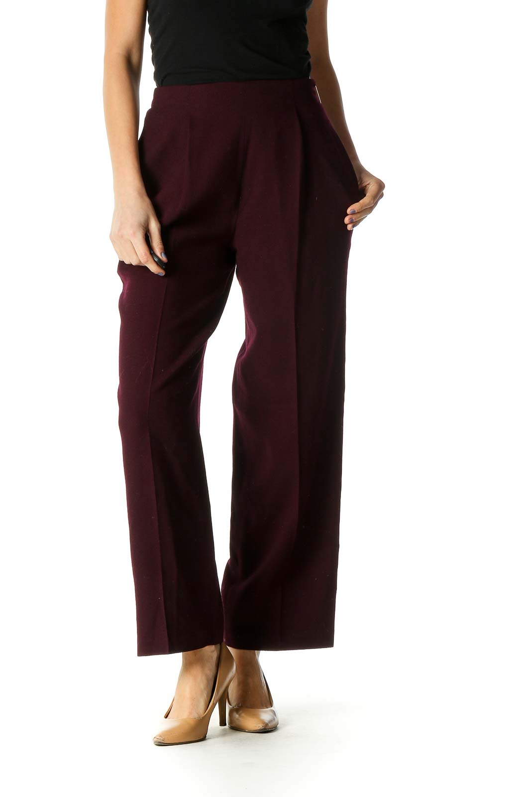 Brown Solid Classic Trousers Front