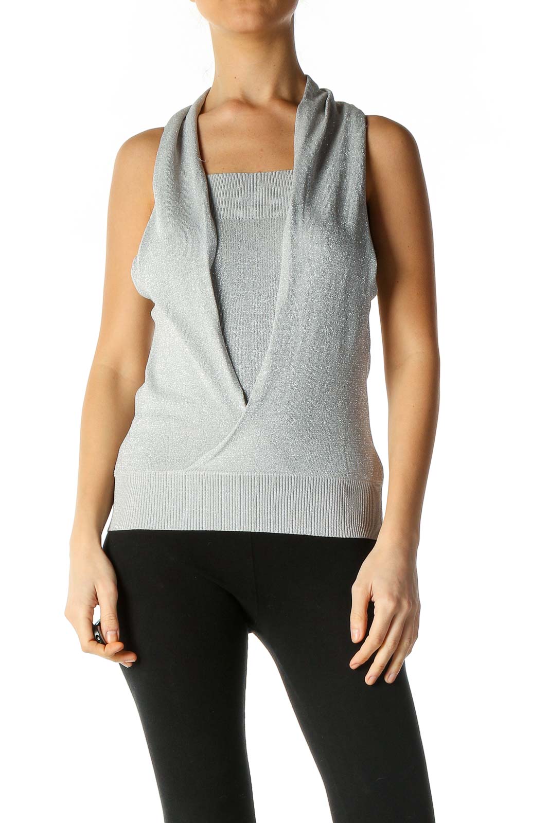 Gray Textured Casual Tank Top Front