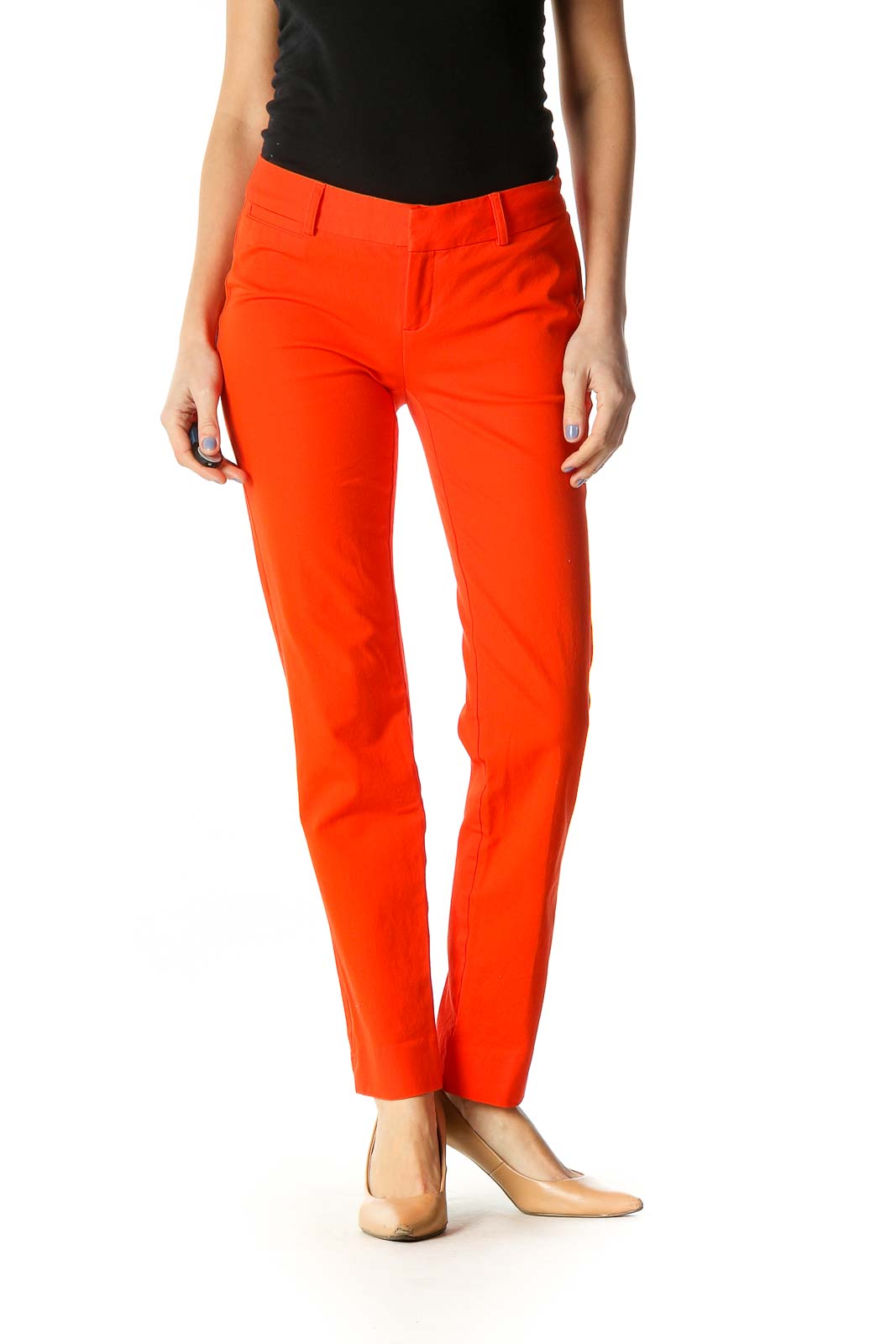 Orange Solid Casual Trousers Front