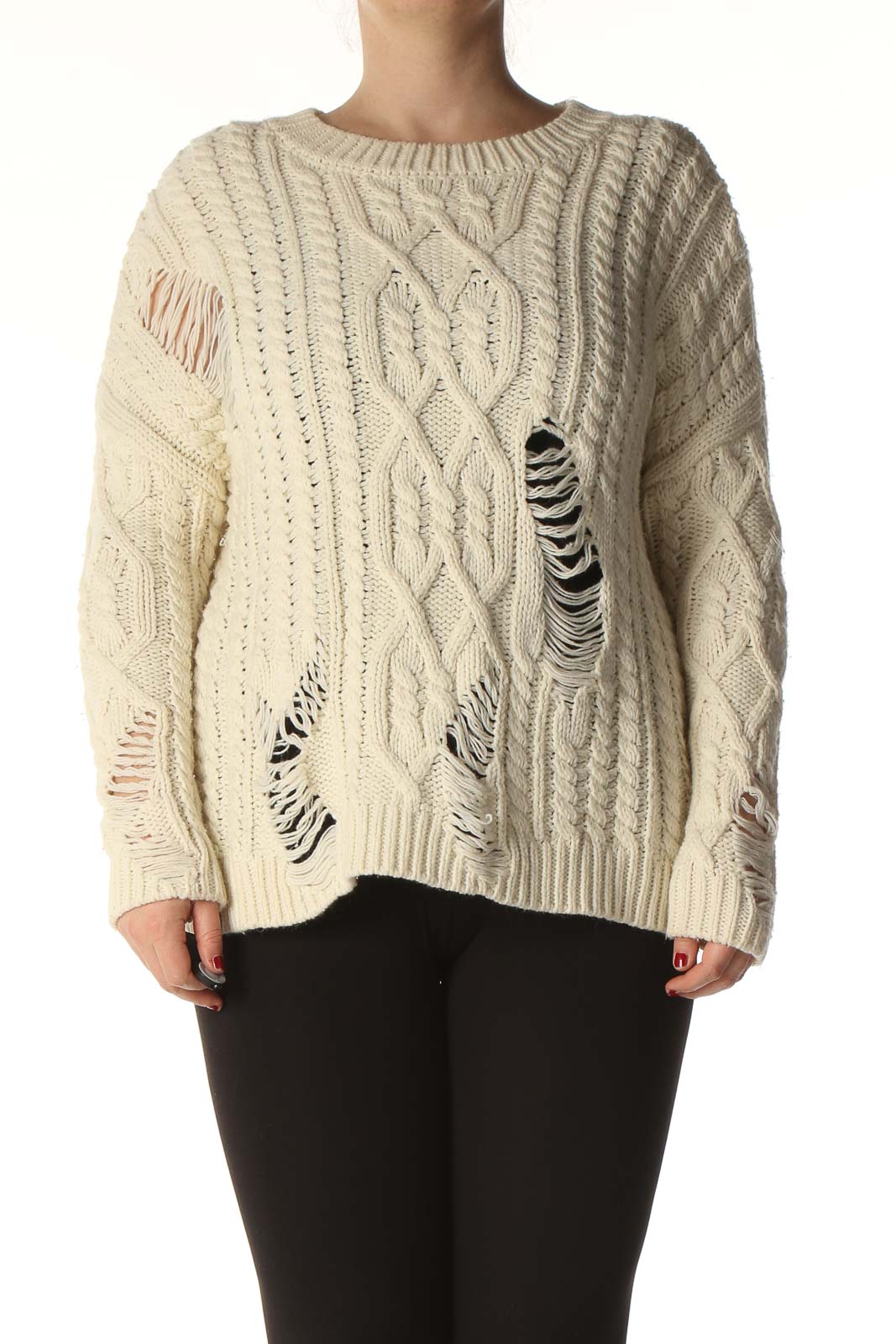 Beige Striped Sweater Front