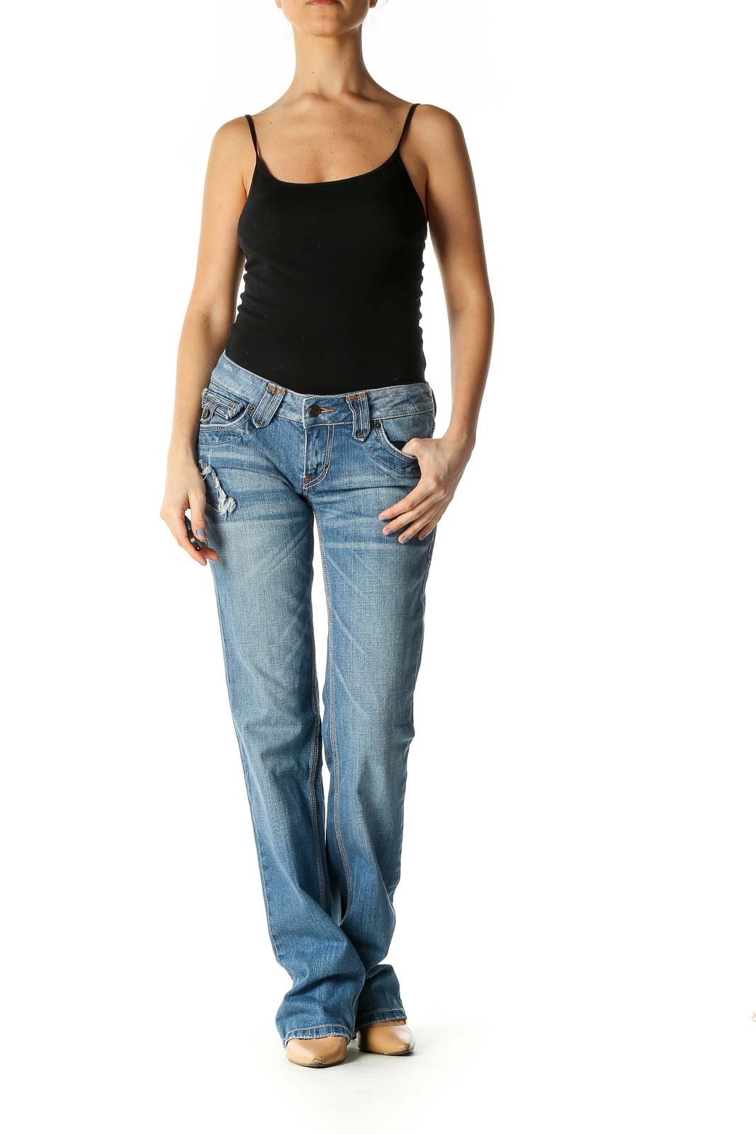 Blue Casual Straight Leg Jeans