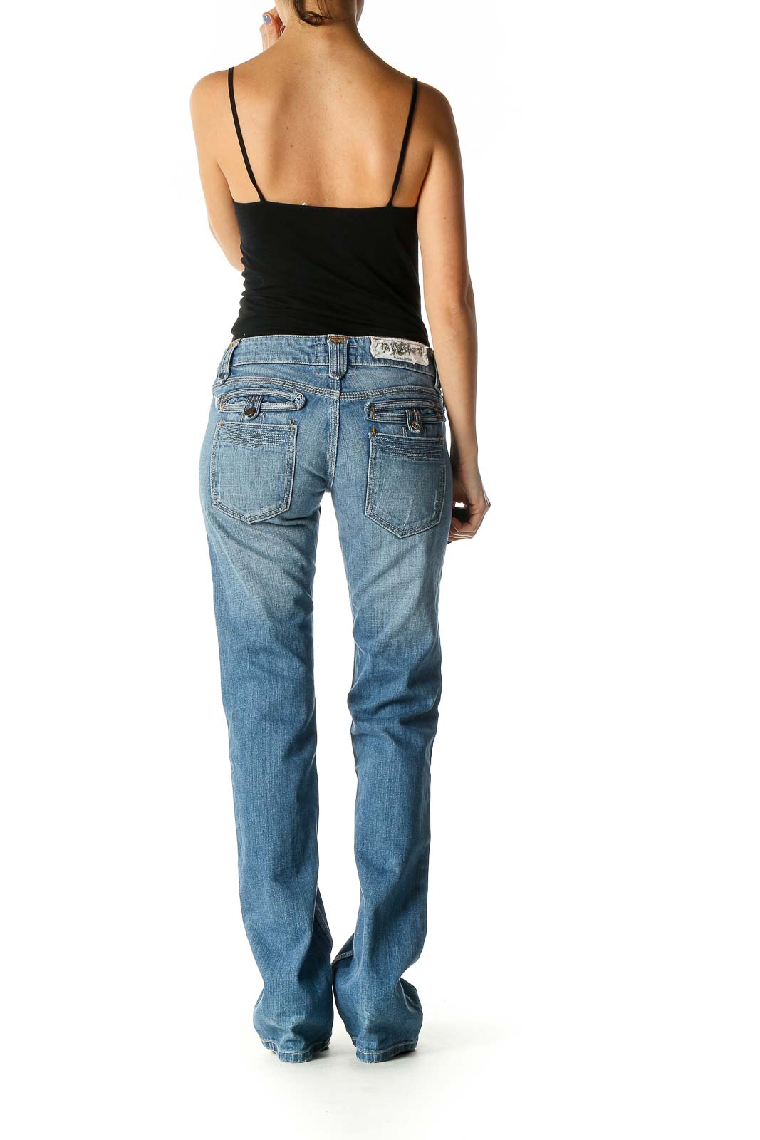 Blue Casual Straight Leg Jeans