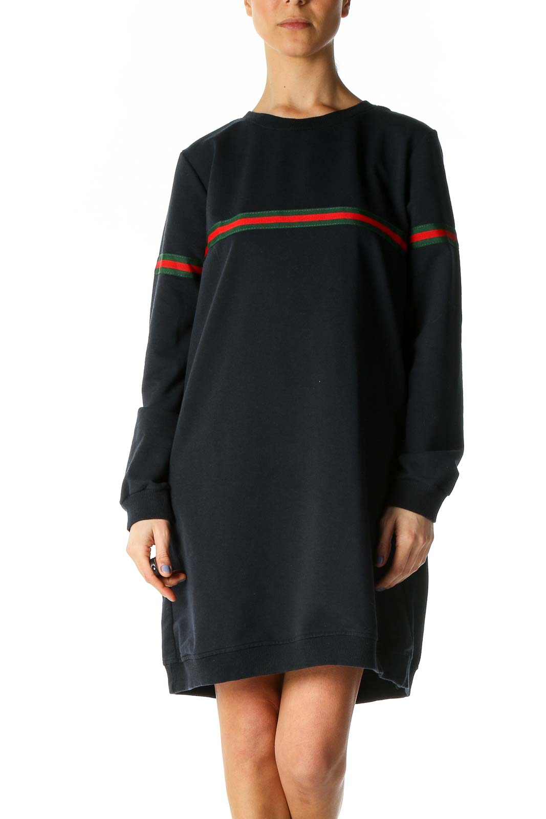 Black Solid Casual Shift Dress Front