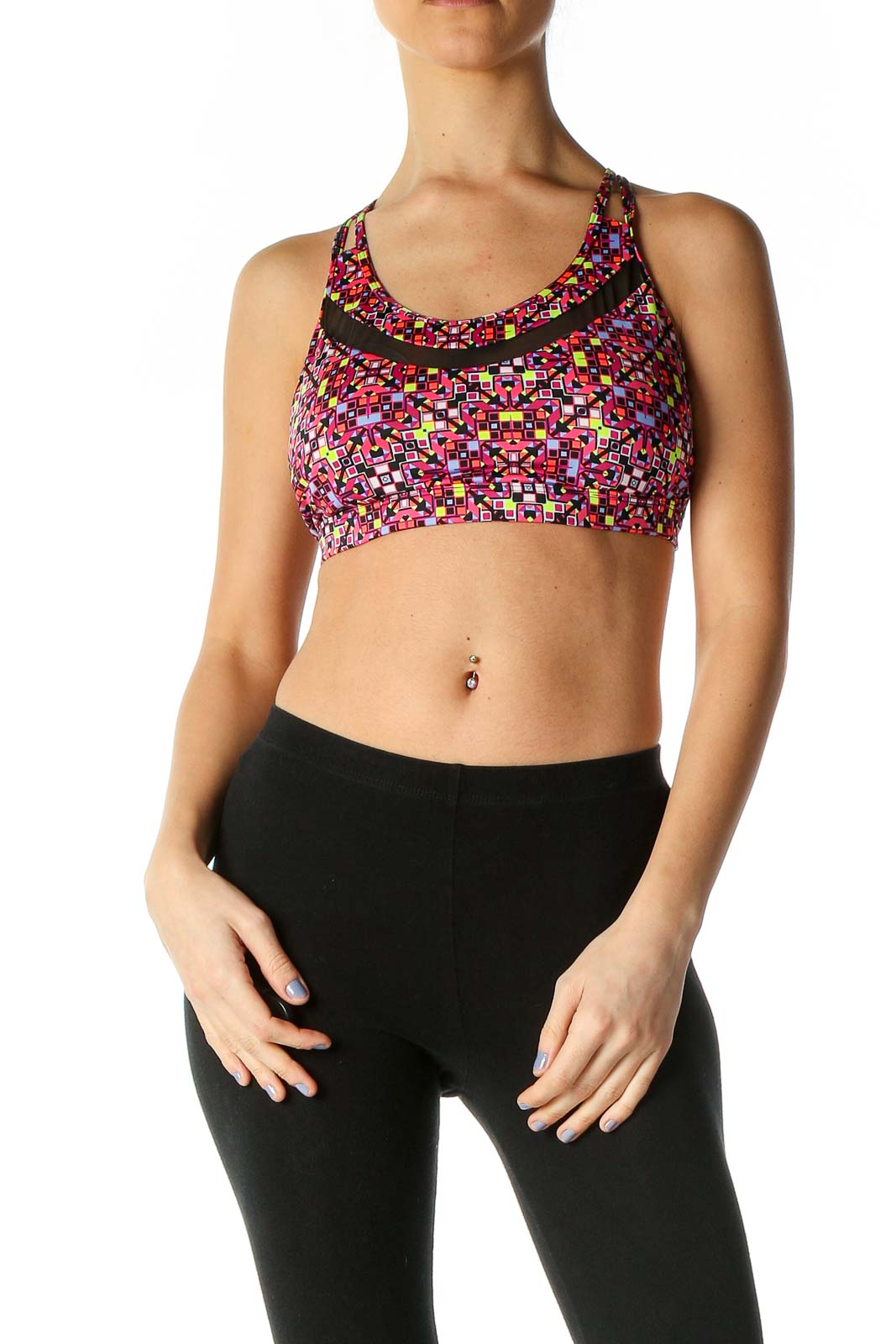 Red Printed Sports Bra Front