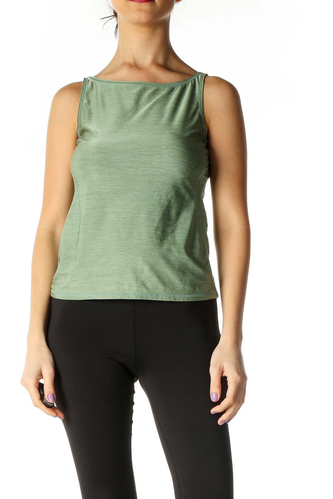 Green Solid Tank Top Front