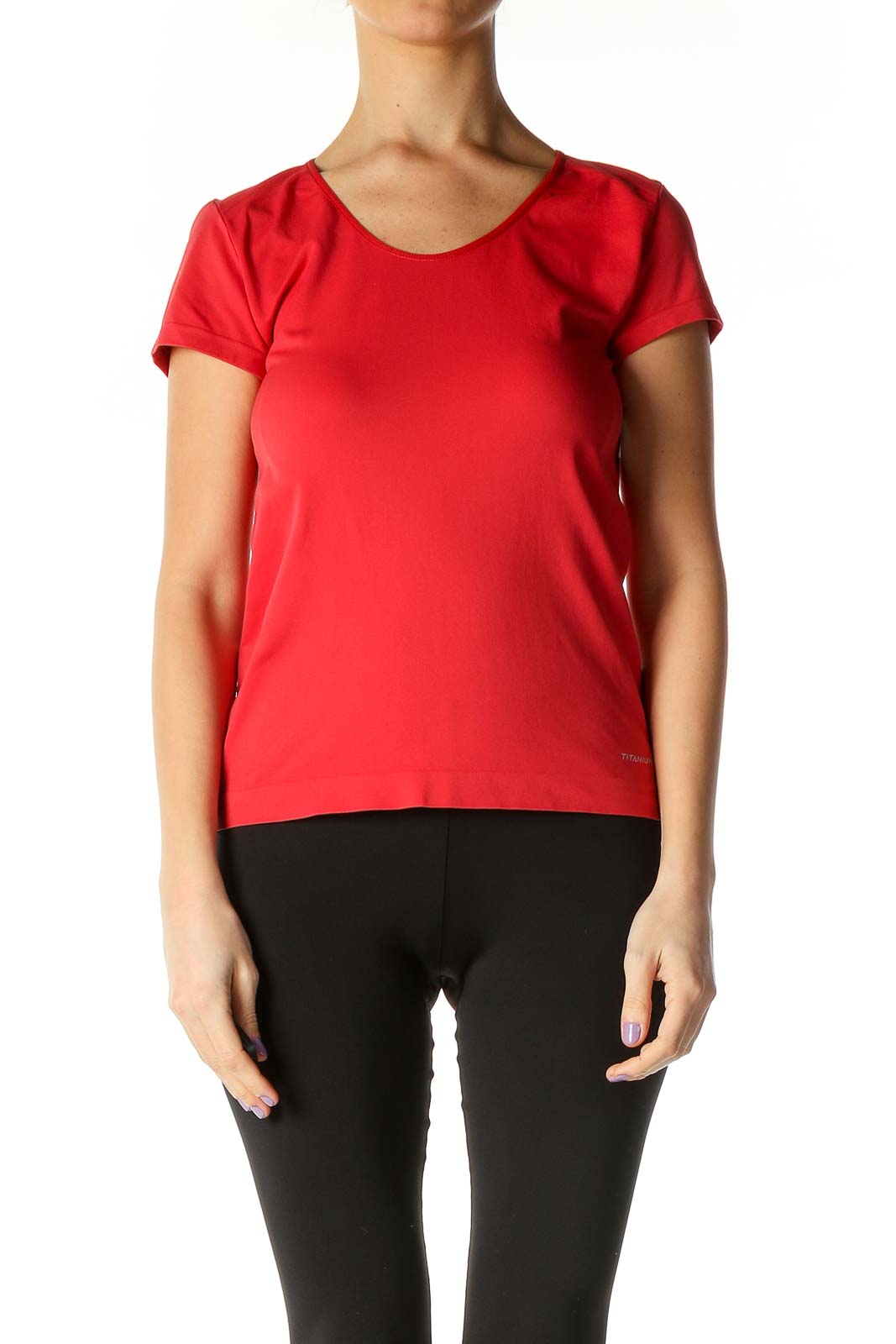 Red Solid Casual Blouse Front