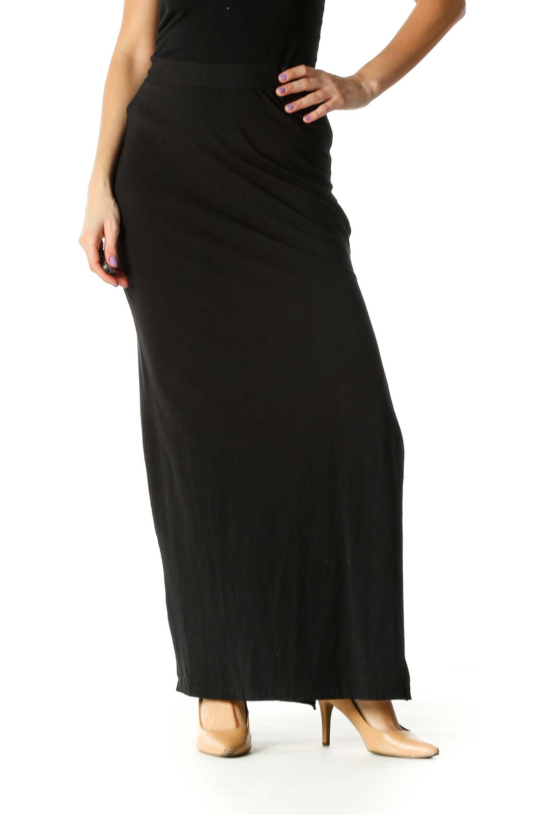 Black Solid Chic Skirt Front