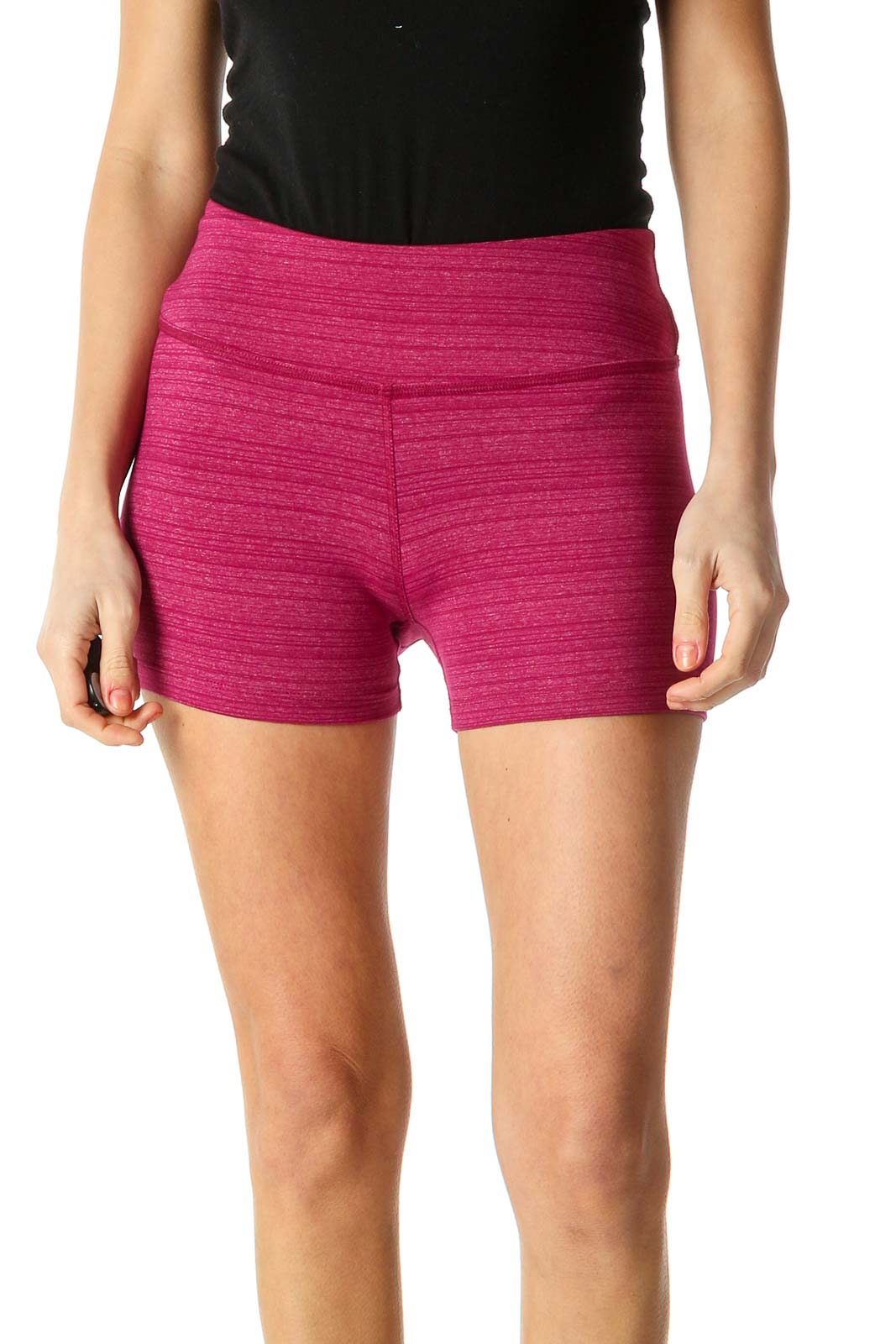 Pink Striped Casual Shorts Front