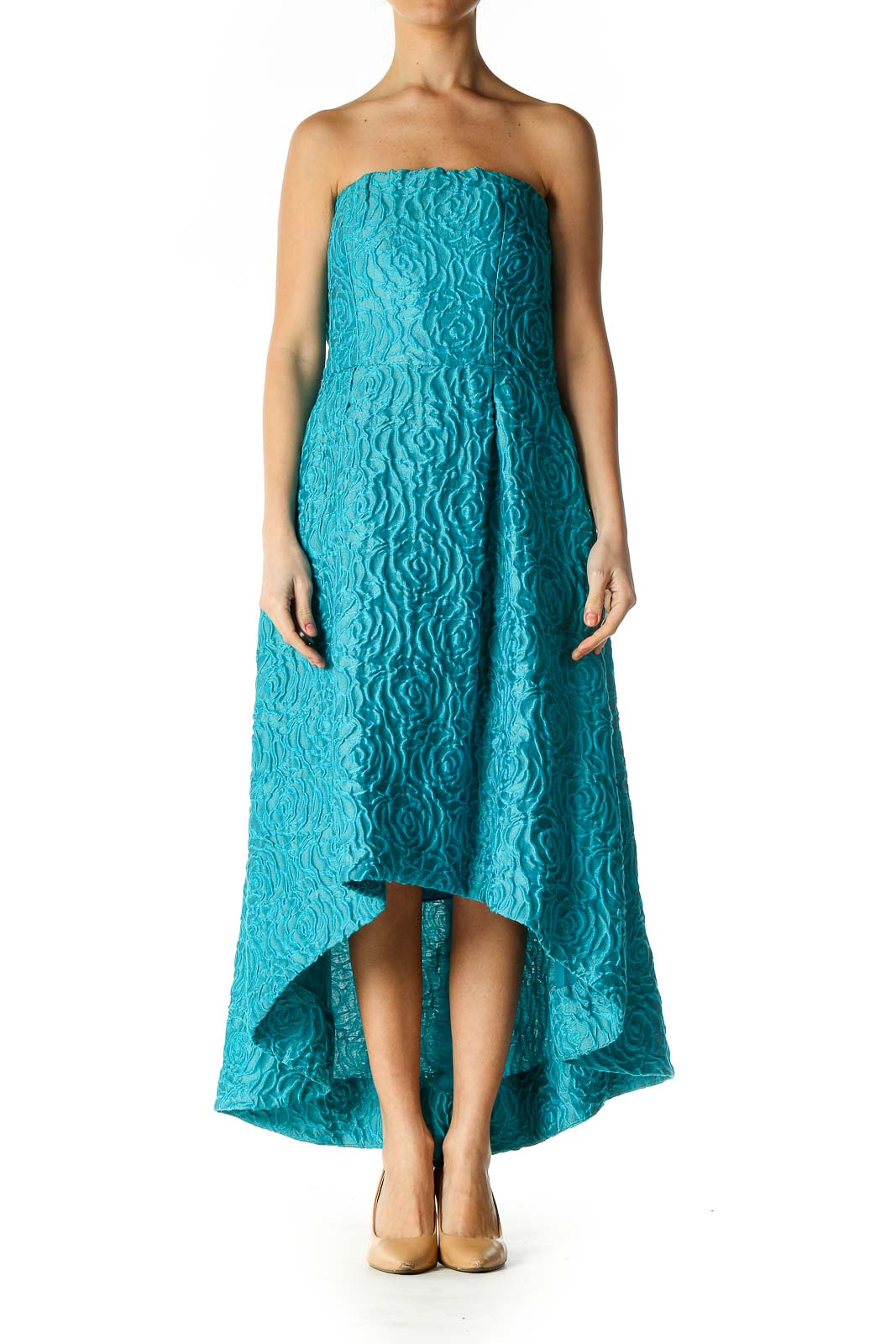 Blue Texture Formal Day Dress Front