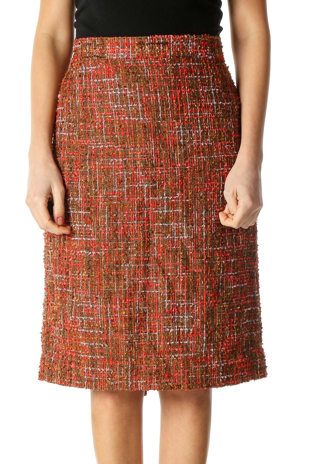 Brown Casual A-Line Skirt Front