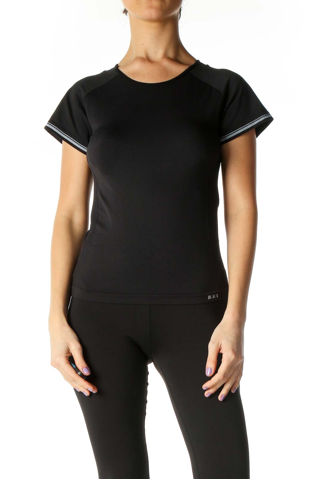 Black Solid Casual T-Shirt Front