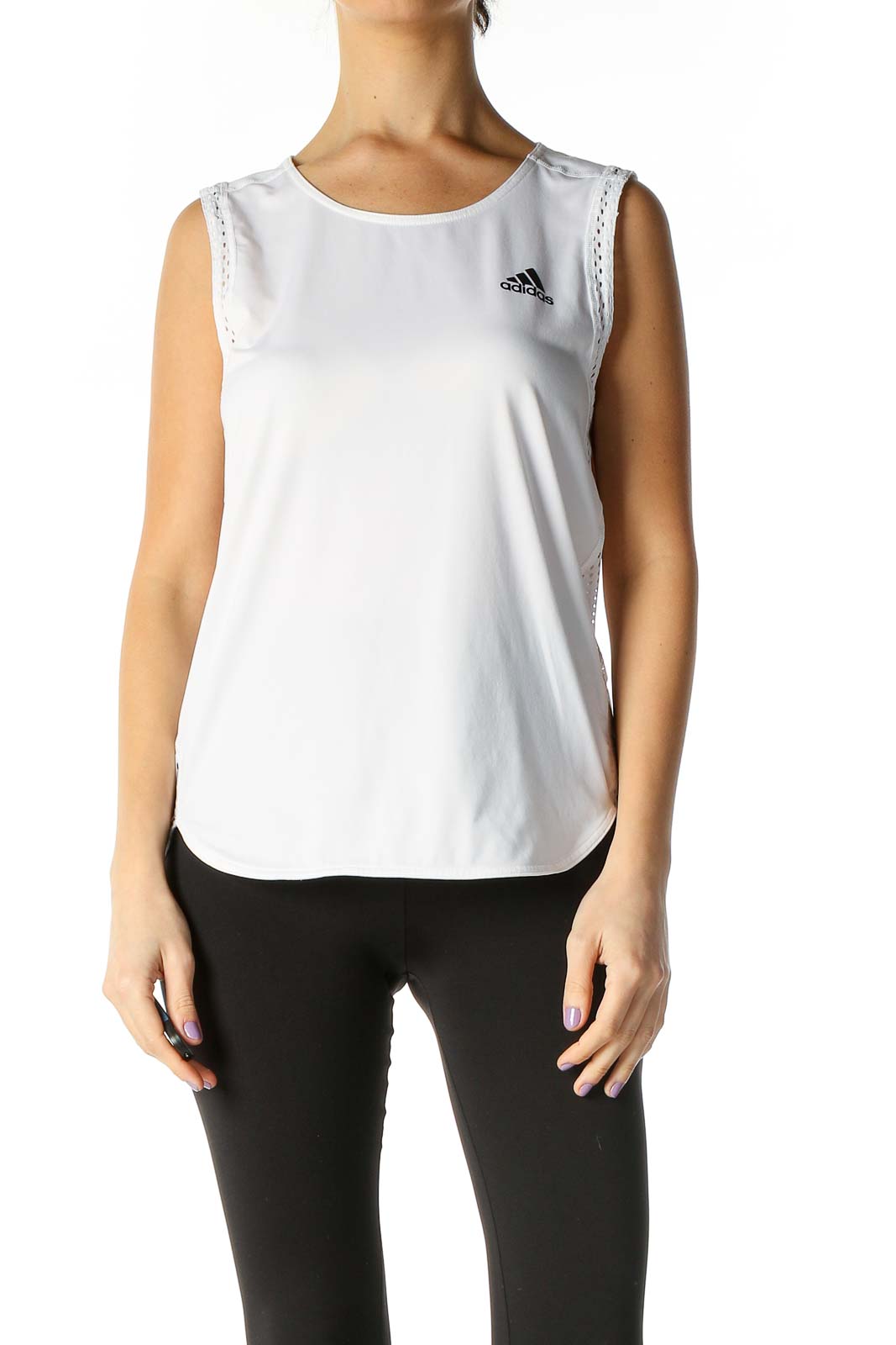 White Solid Activewear Tank Top Front