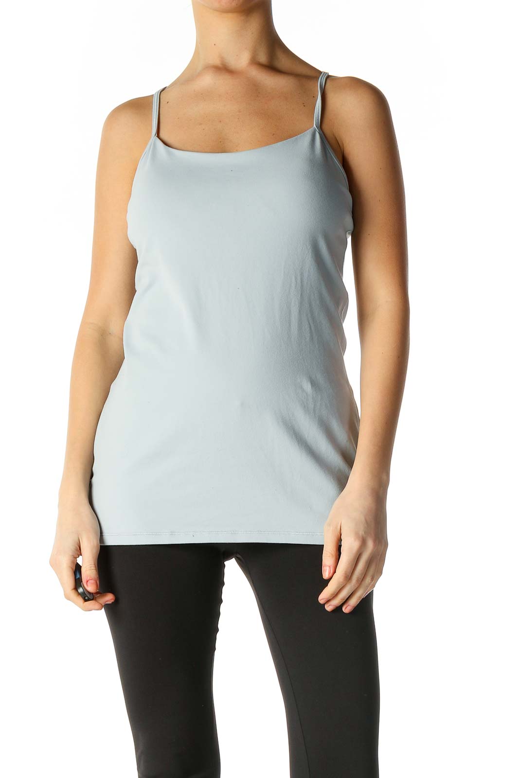 Gray Solid Casual Tank Top Front