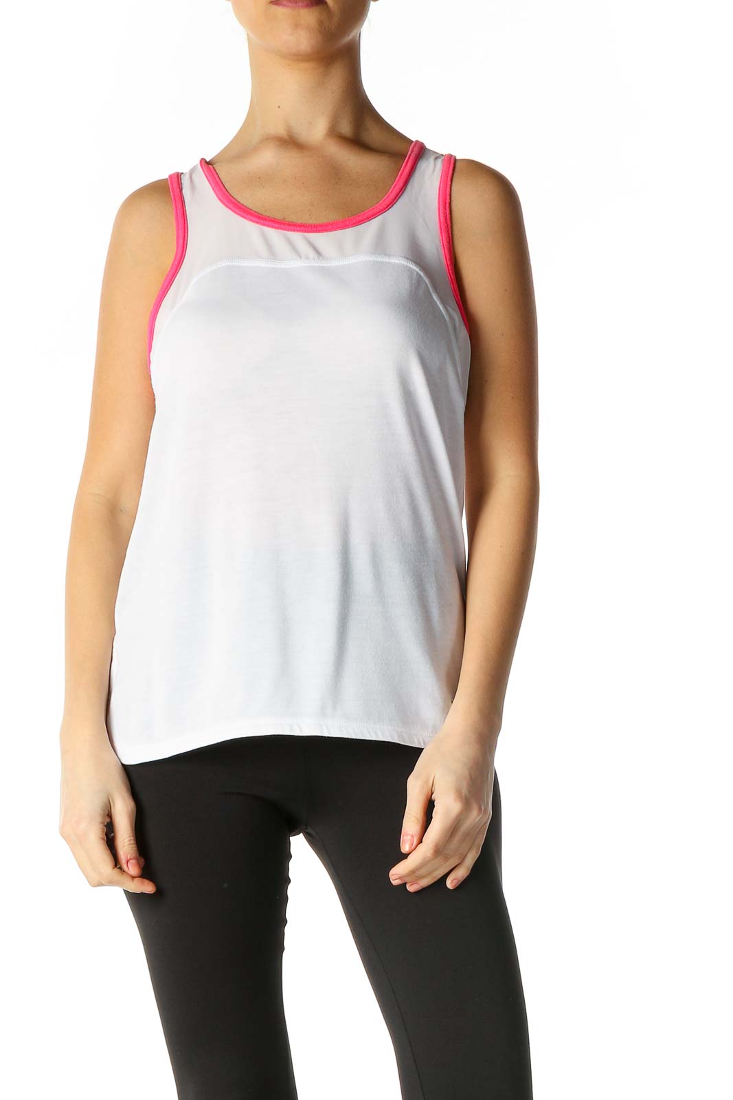 White Solid Casual Tank Top Front
