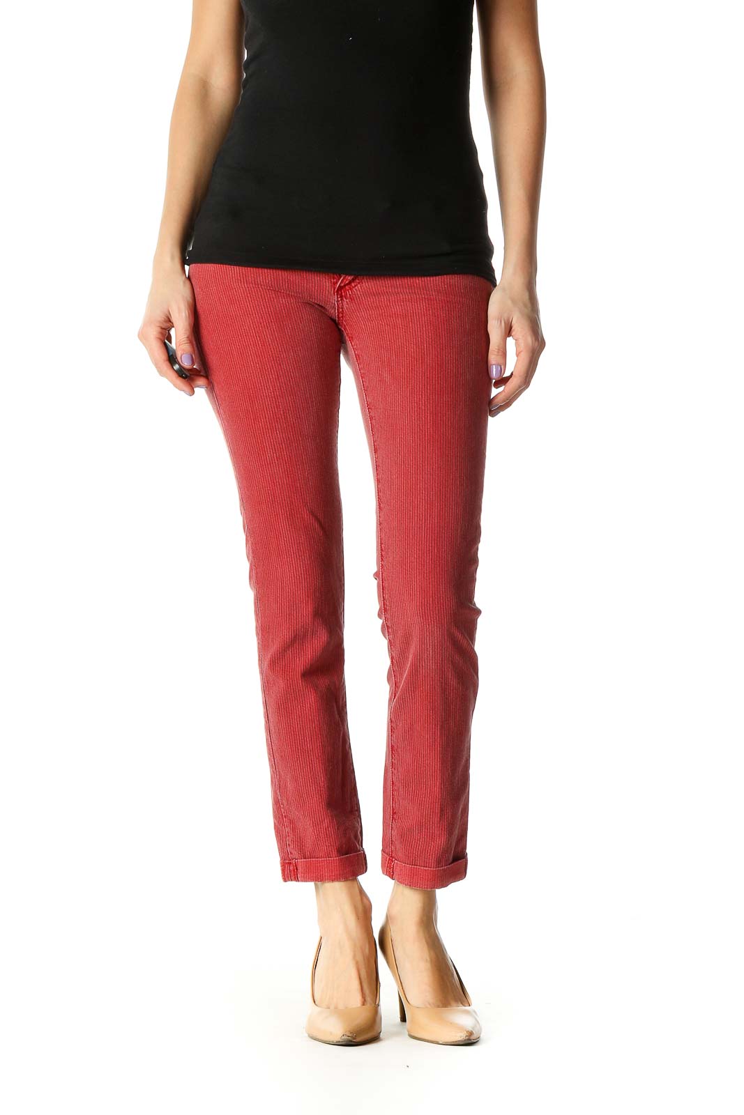 Red Striped Casual Trousers Front