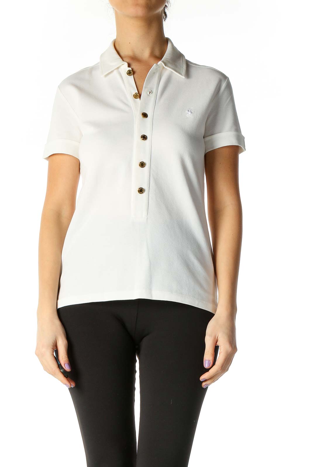 White Solid Casual Shirt Front