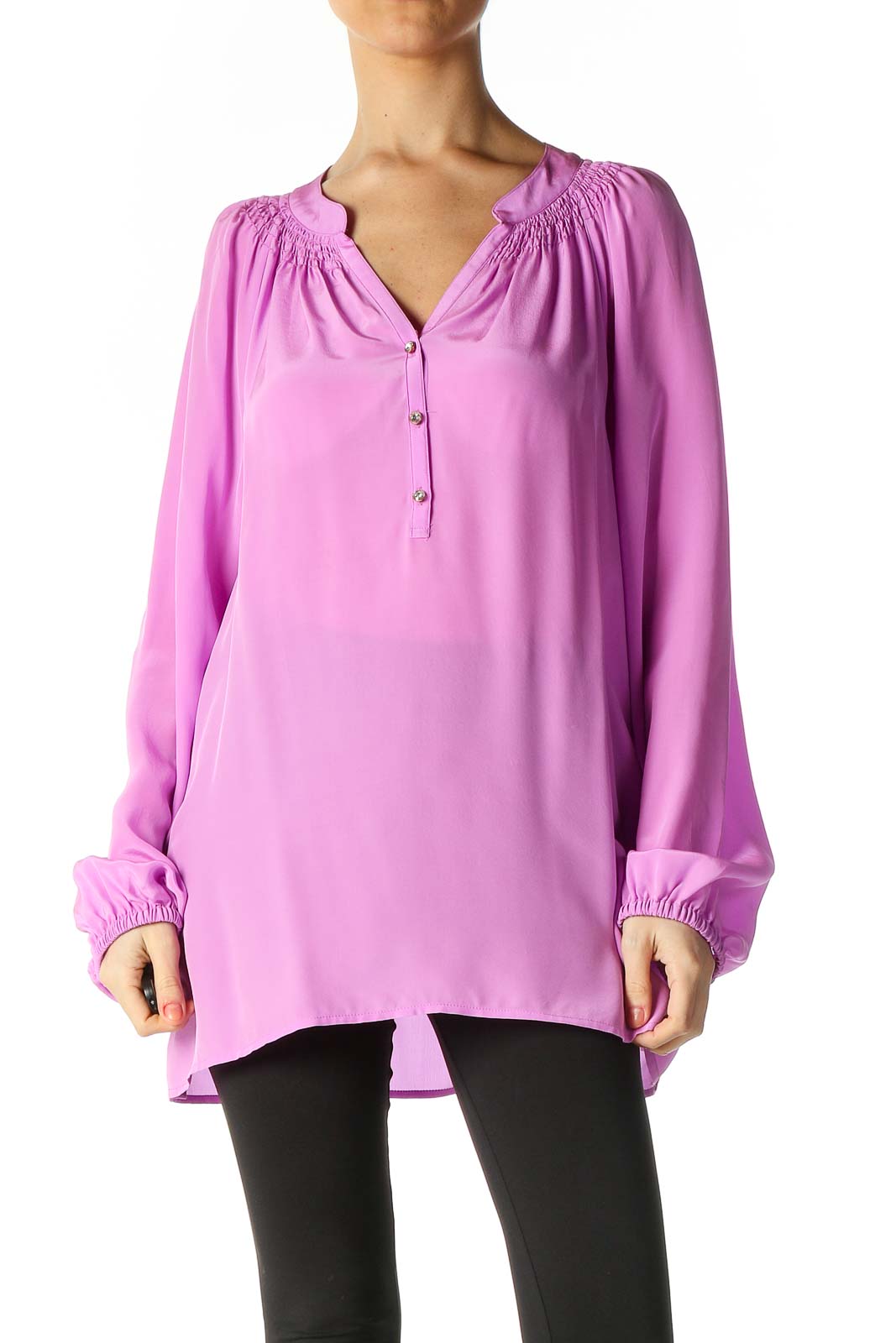 Purple Solid Casual Blouse Front