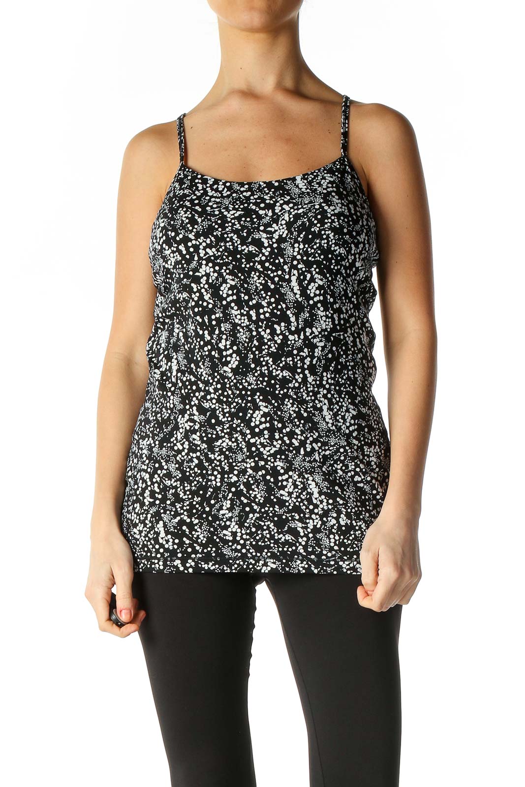 Black Floral Print Active Tank Front