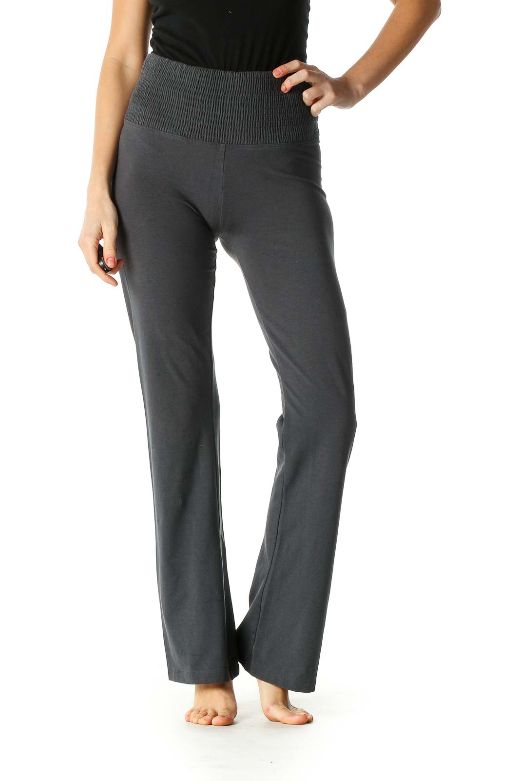 Gray Solid Casual Trousers Front