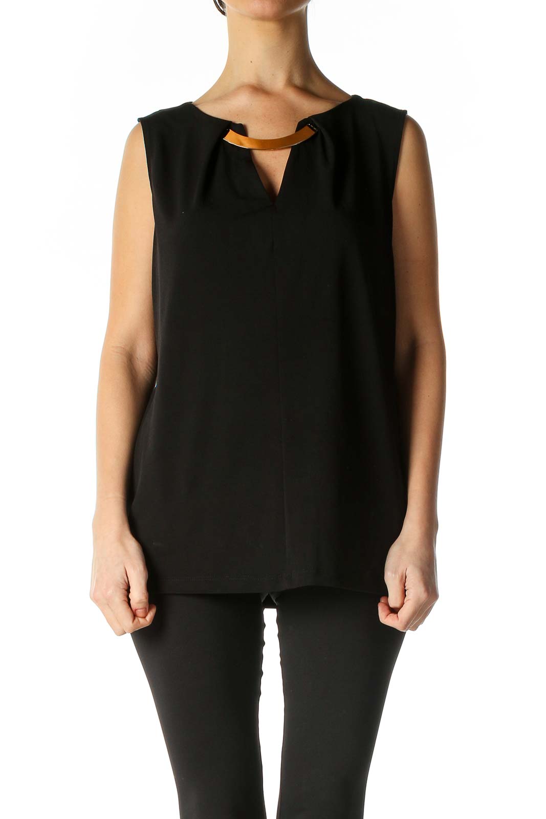 Black Solid Casual Blouse Front