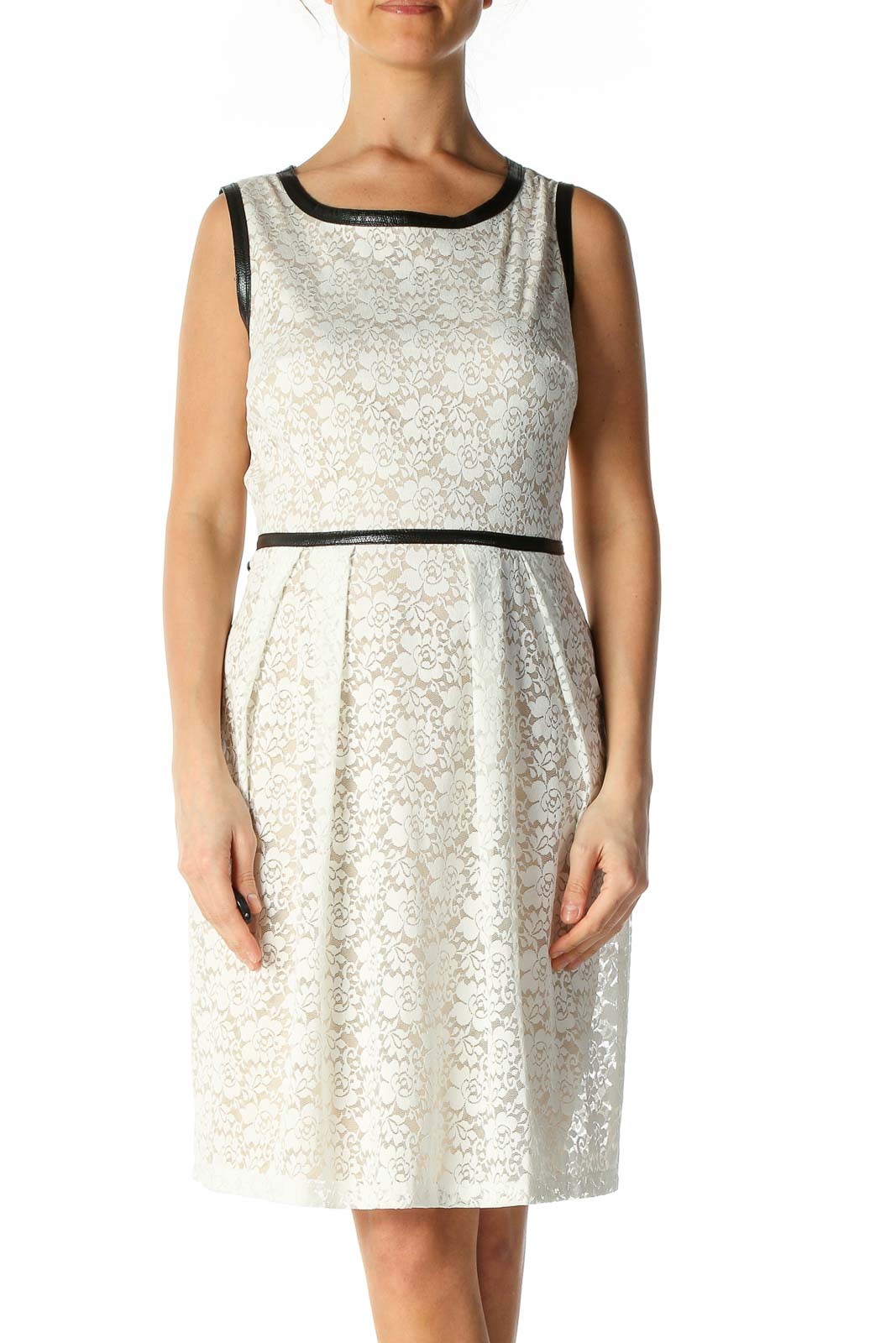 White Lace Casual A-Line Dress Front