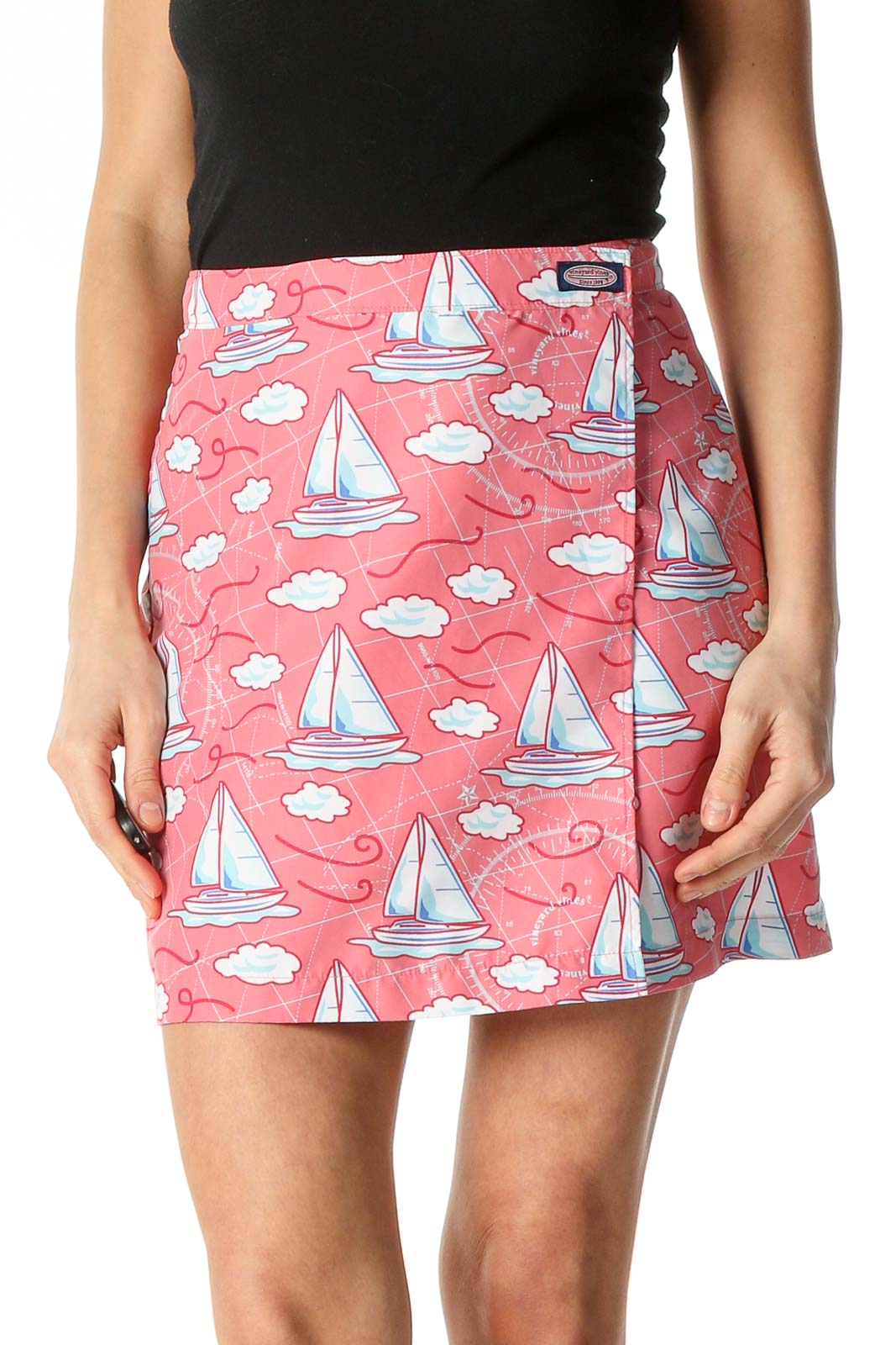Pink Object Print Holiday A-Line Skirt Front