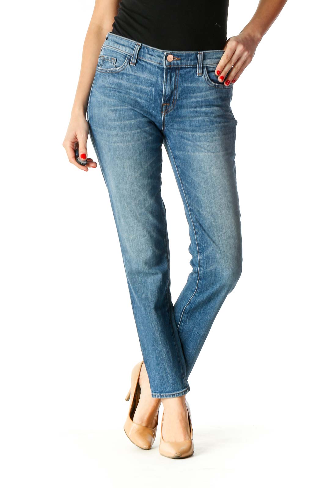 Blue Casual Straight Leg Jeans Front