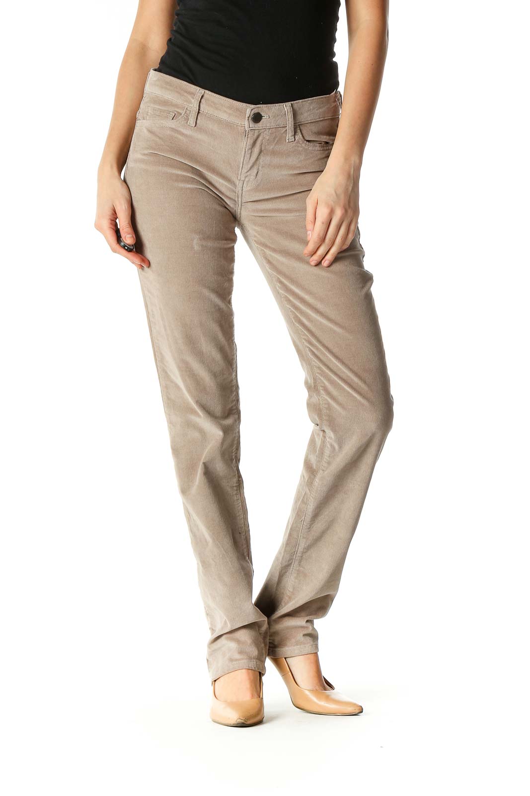 Brown Solid Casual Trousers Front