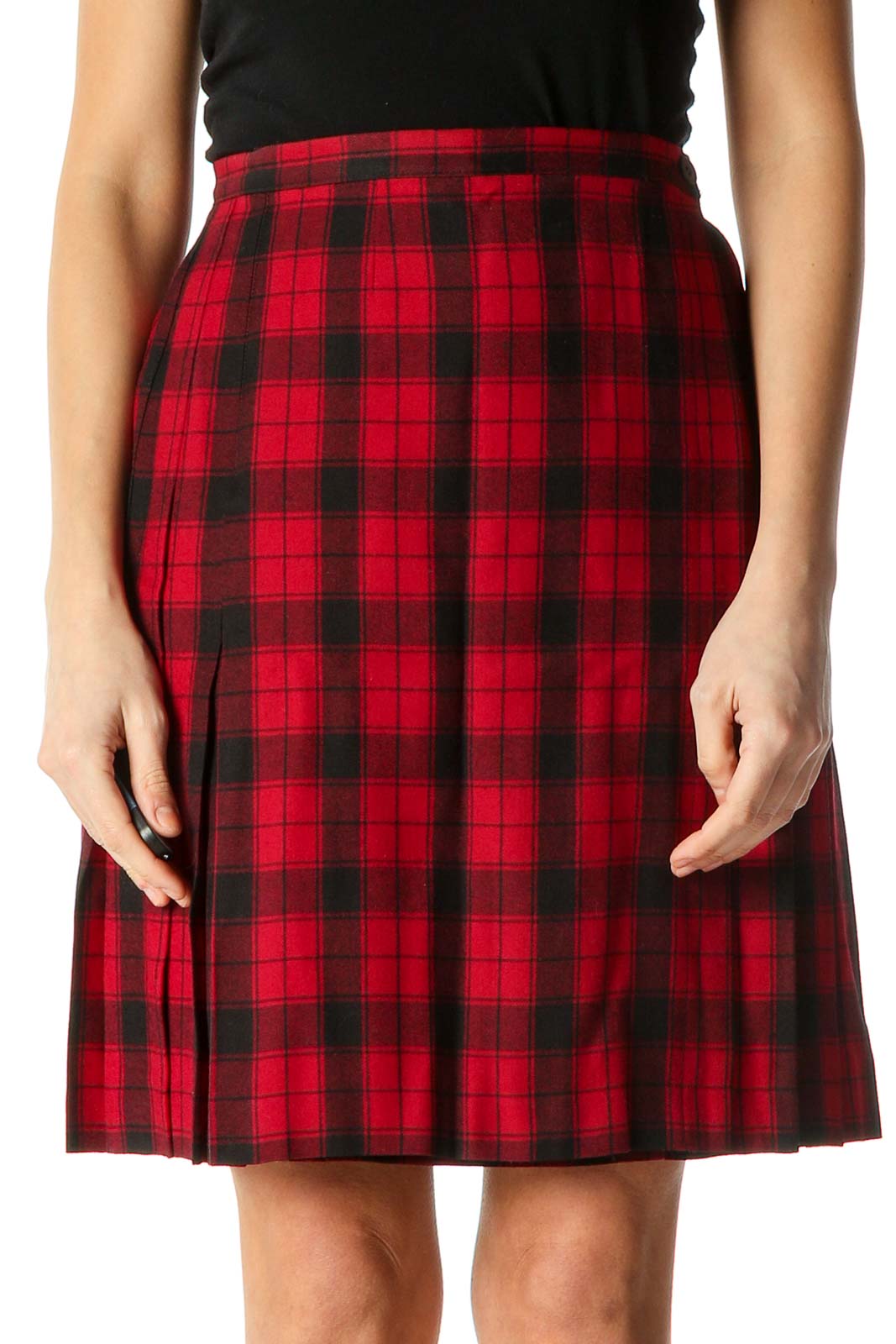 Red Checkered Brunch A-Line Skirt Front