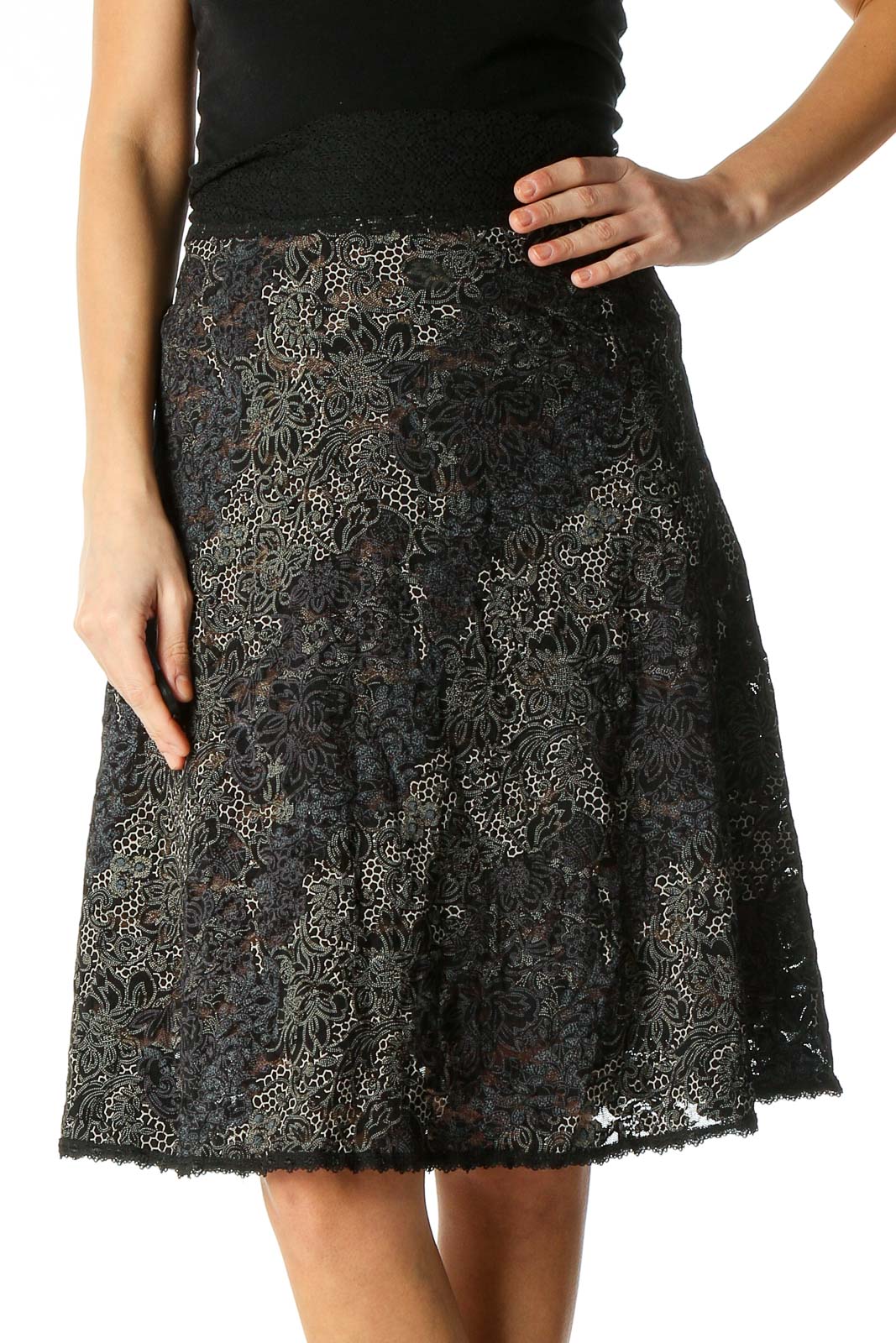 Black Animal Print Party A-Line Skirt Front