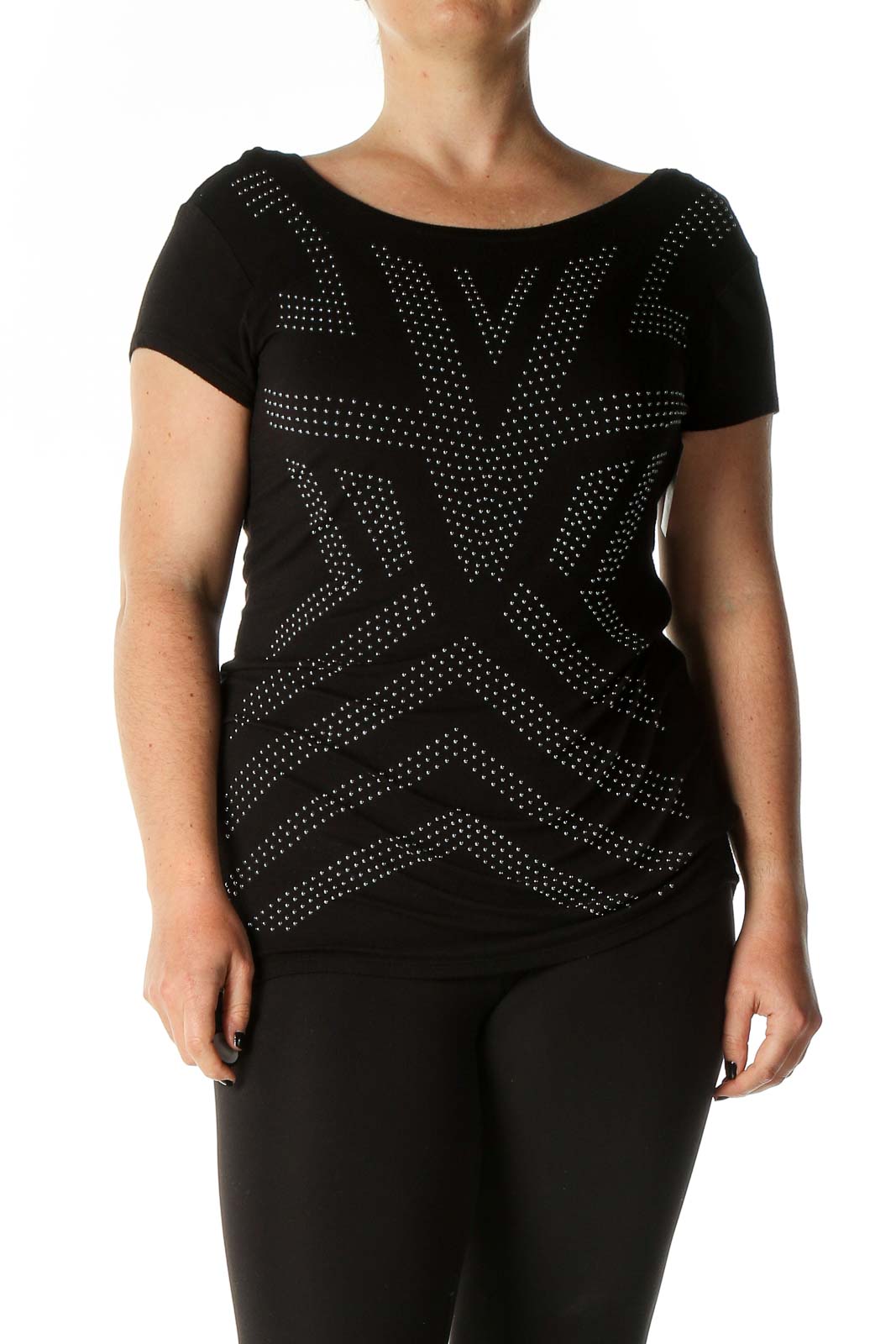 Black Graphic Print Casual Blouse Front