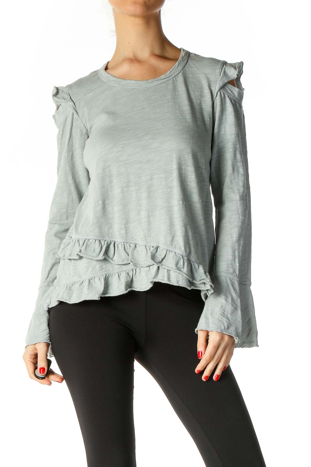 Gray Solid Casual Blouse Front