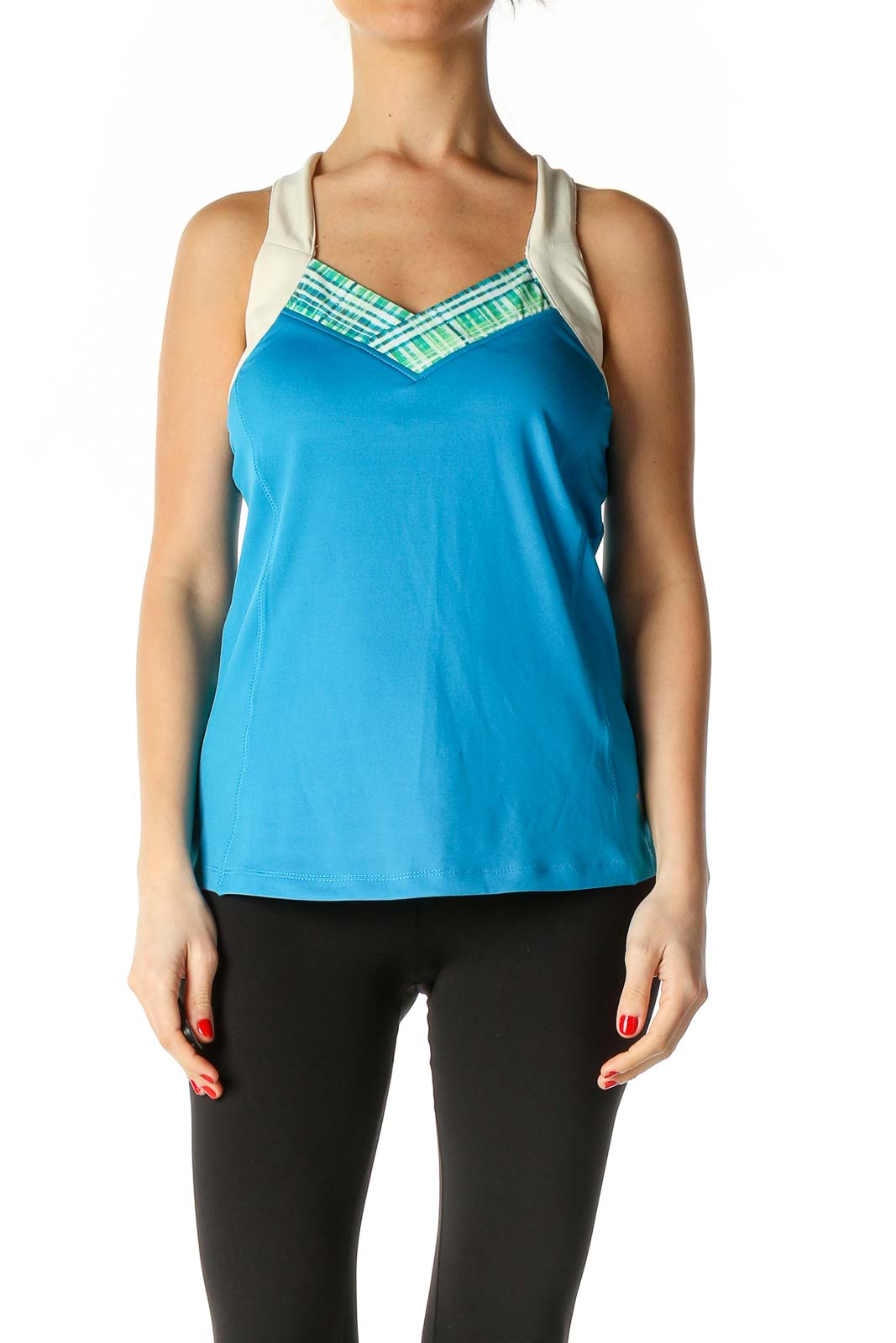 Blue Solid Holiday Tank Top Front