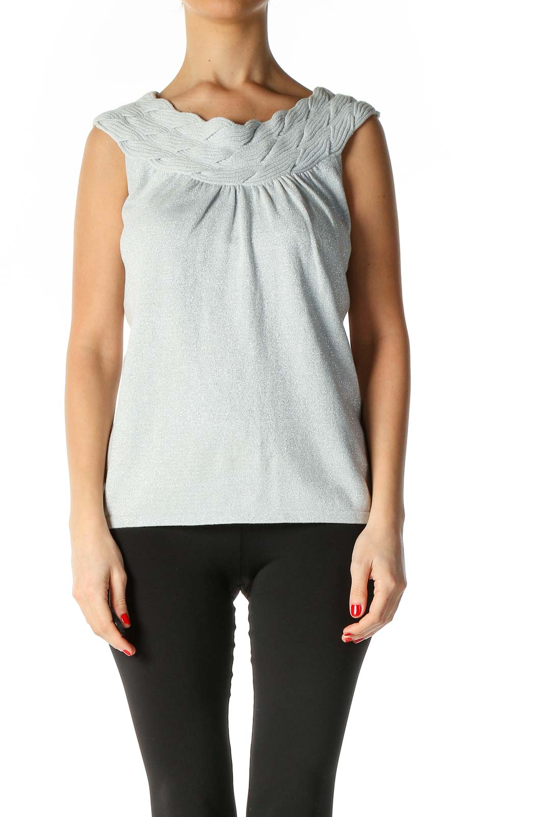 Gray Solid Casual Tank Top Front