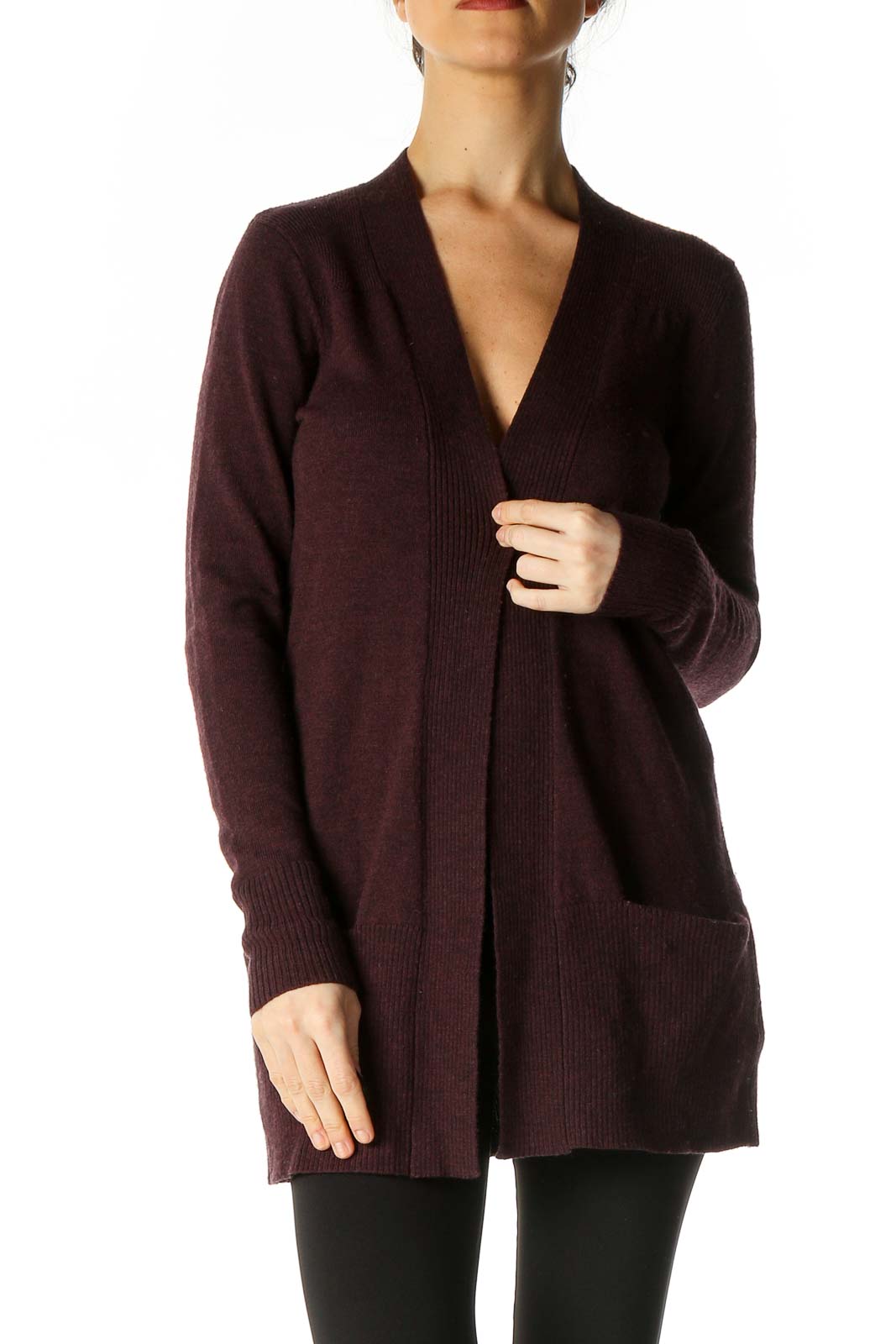 Brown Solid Cardigan Front