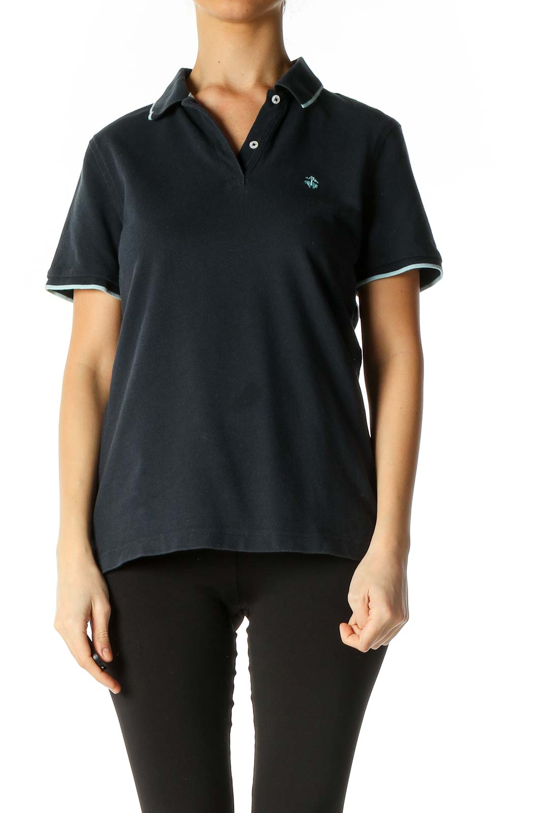 Black Solid Casual Polo Shirt Front