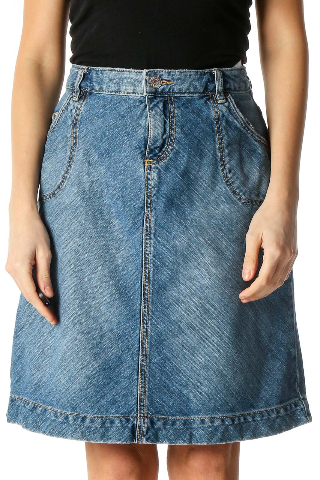 Blue Paisley Casual A-Line Skirt Front