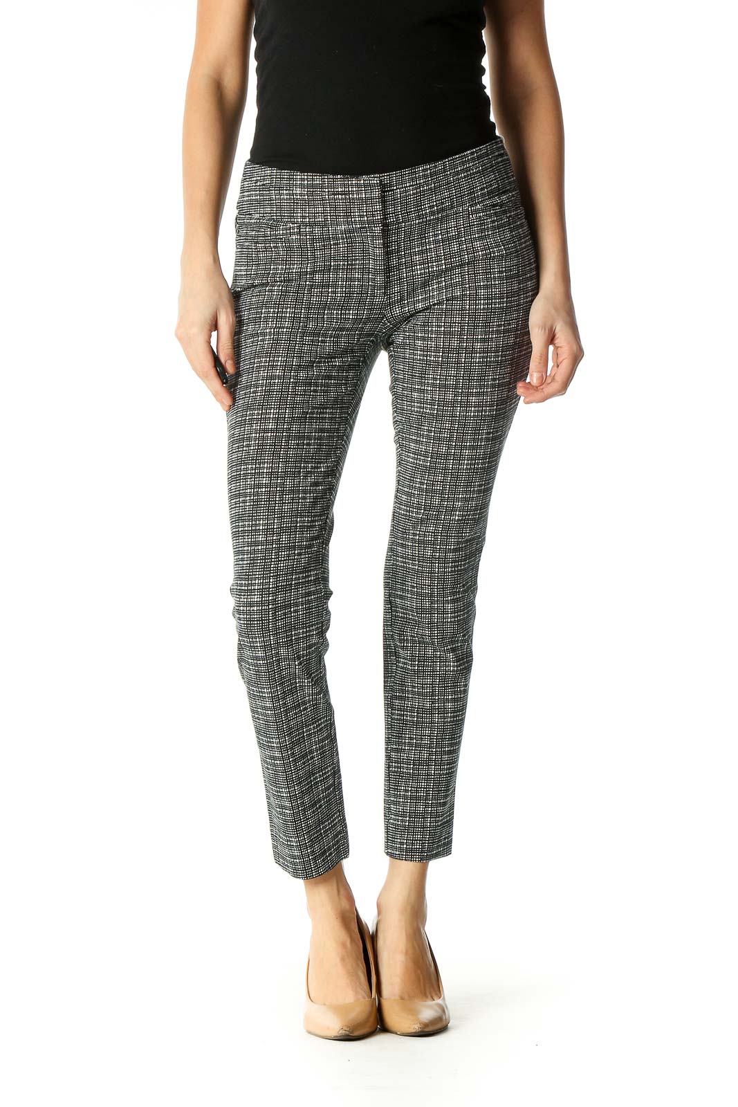 Black Houndstooth Casual Trousers Front