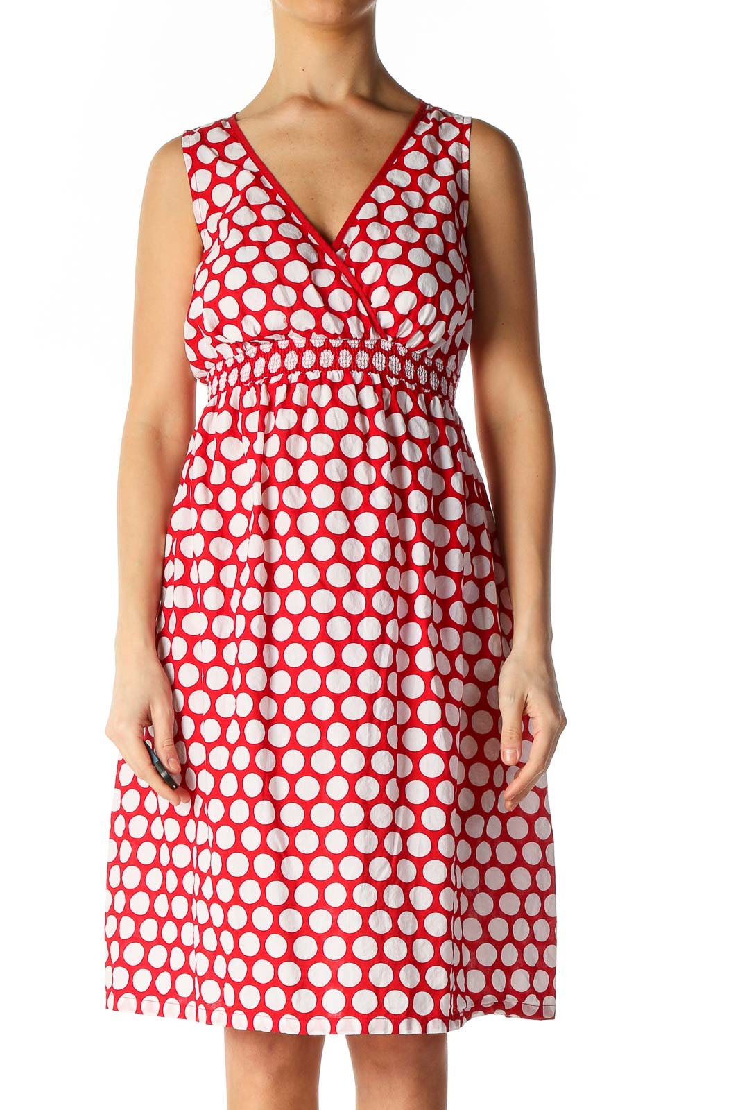 Red Polka Dot Casual A-Line Dress Front